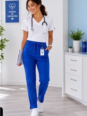 Amazon Essentials Women's Straight-Leg Scrub Pants in Royal Blue